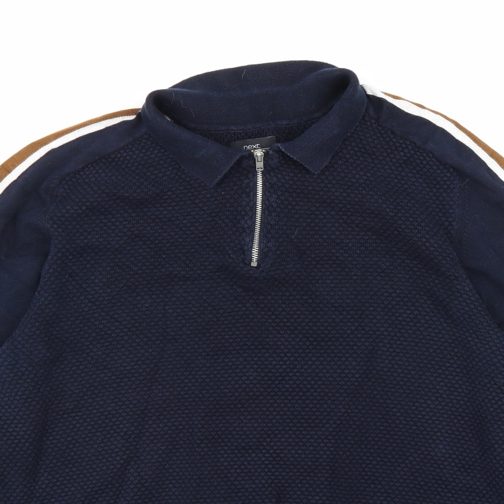 NEXT Mens Blue Collared Cotton Pullover Jumper Size S
