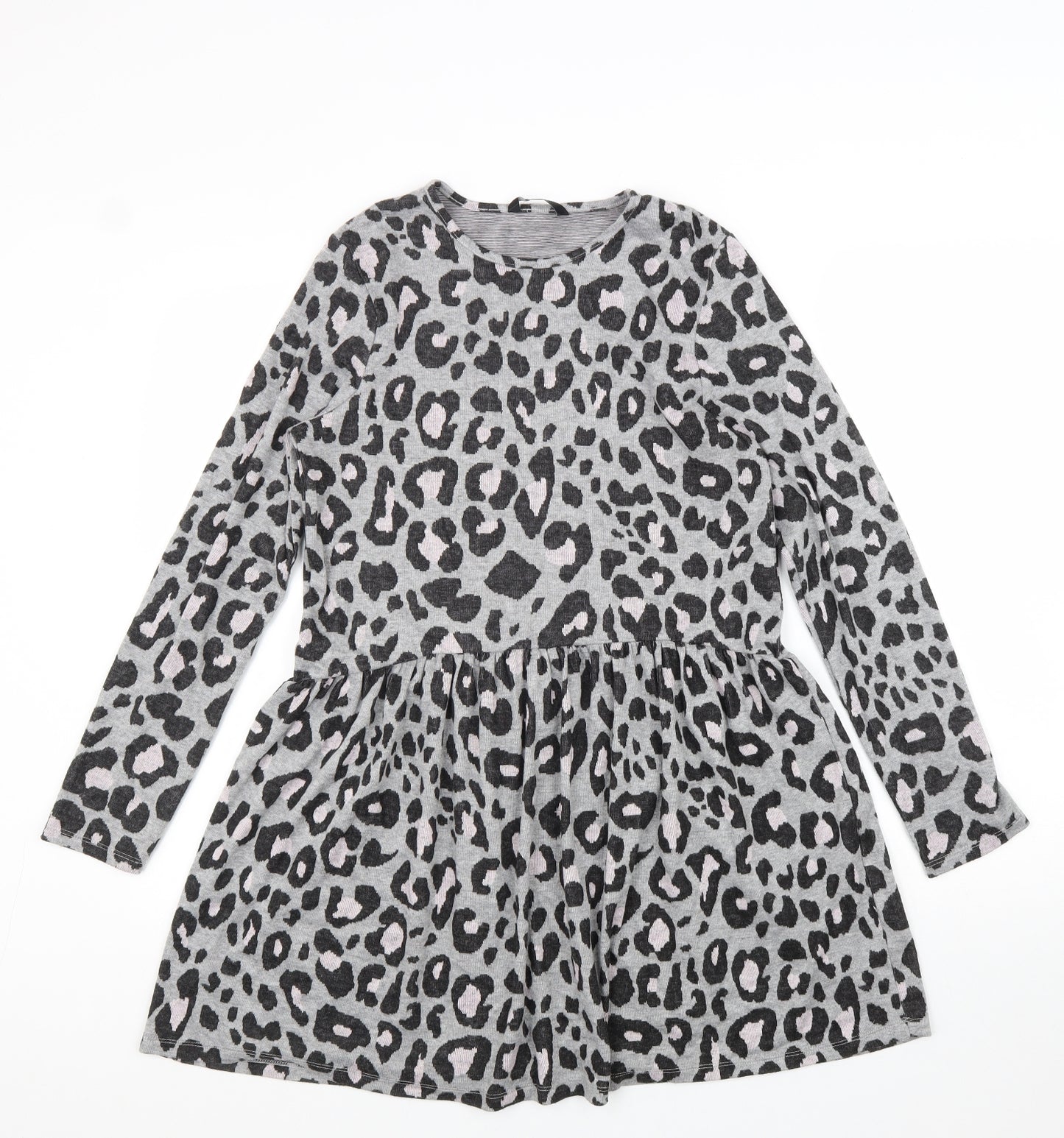 George Girls Grey Animal Print Polyester T-Shirt Dress Size 13-14 Years Round Neck Pullover