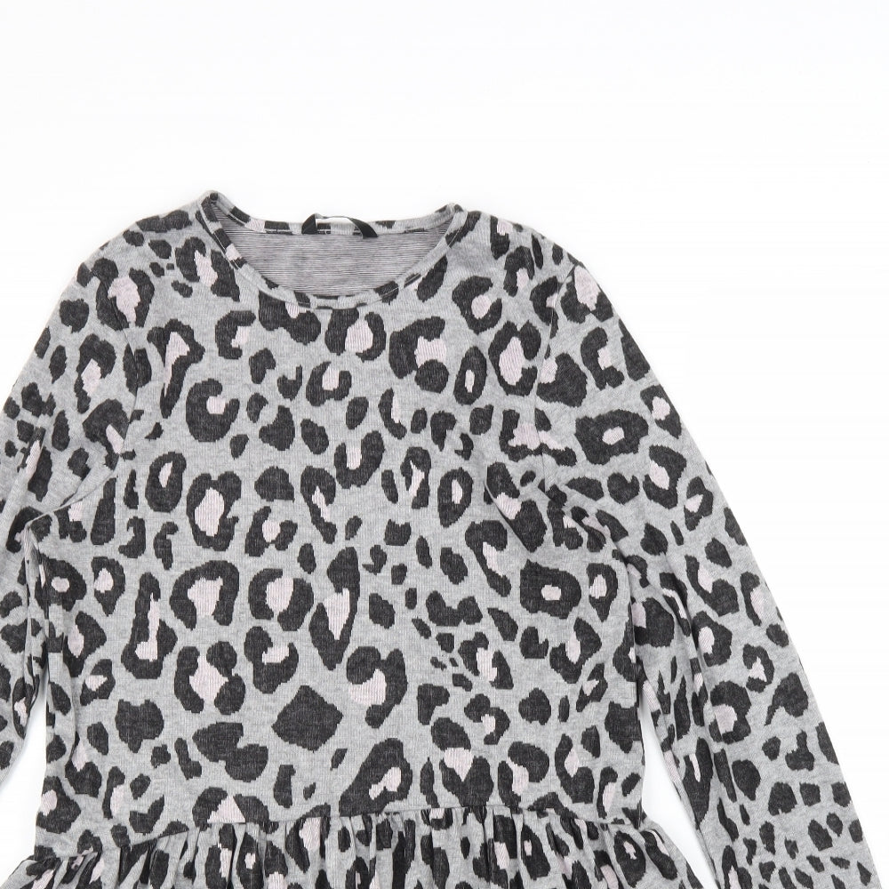 George Girls Grey Animal Print Polyester T-Shirt Dress Size 13-14 Years Round Neck Pullover