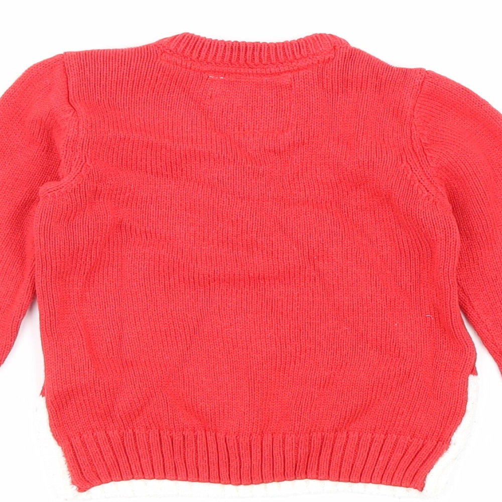F&F Red Cotton Pullover Jumper Size 6-9 Months Button - Christmas