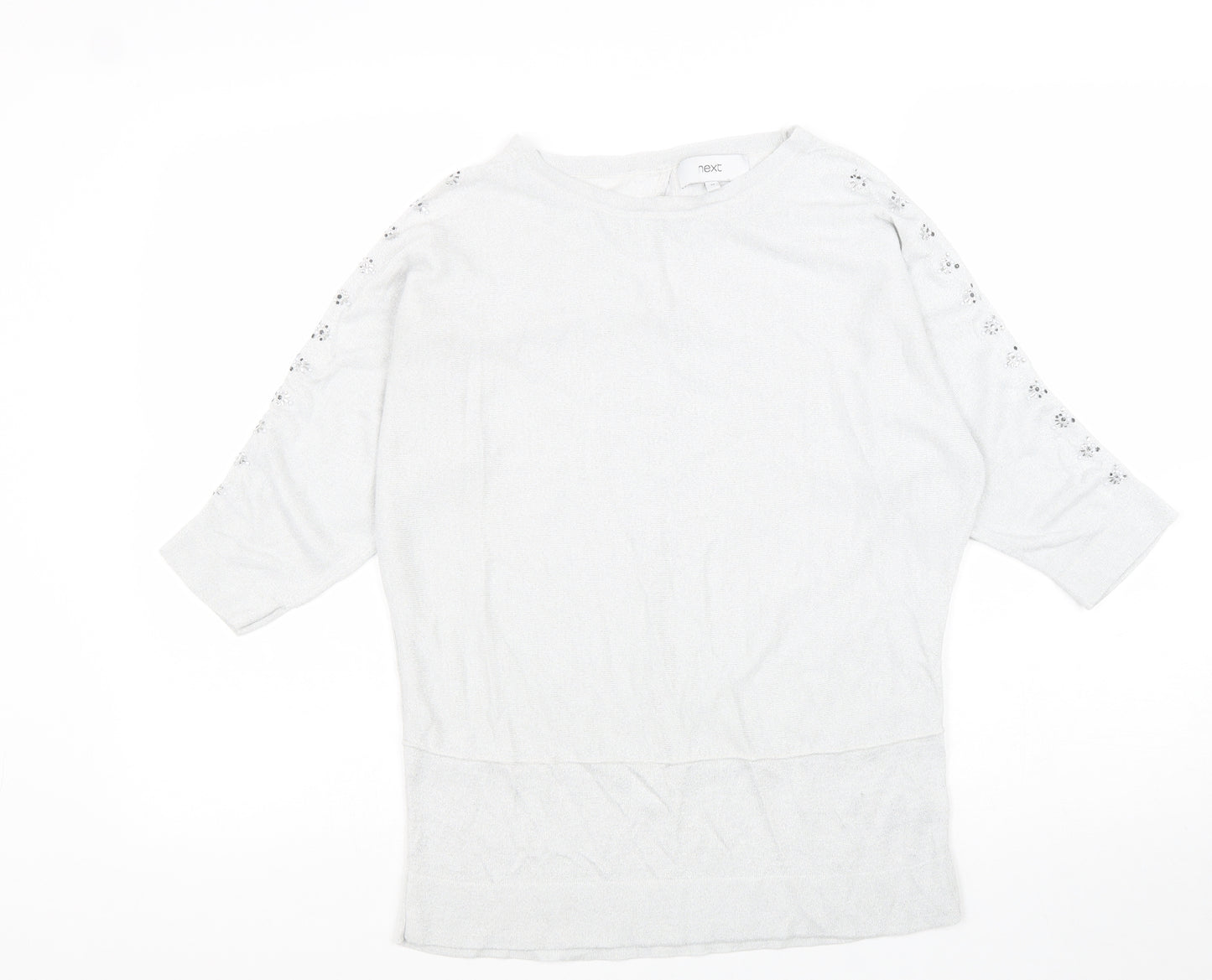 NEXT Womens Grey Viscose Basic Blouse Size 10 Boat Neck - Split Sleeve Detail
