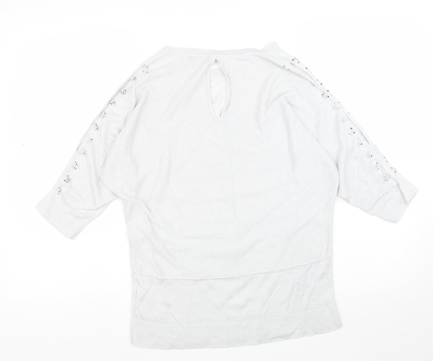 NEXT Womens Grey Viscose Basic Blouse Size 10 Boat Neck - Split Sleeve Detail