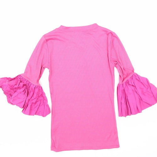 River Island Womens Pink Polyester Basic Blouse Size 8 Round Neck