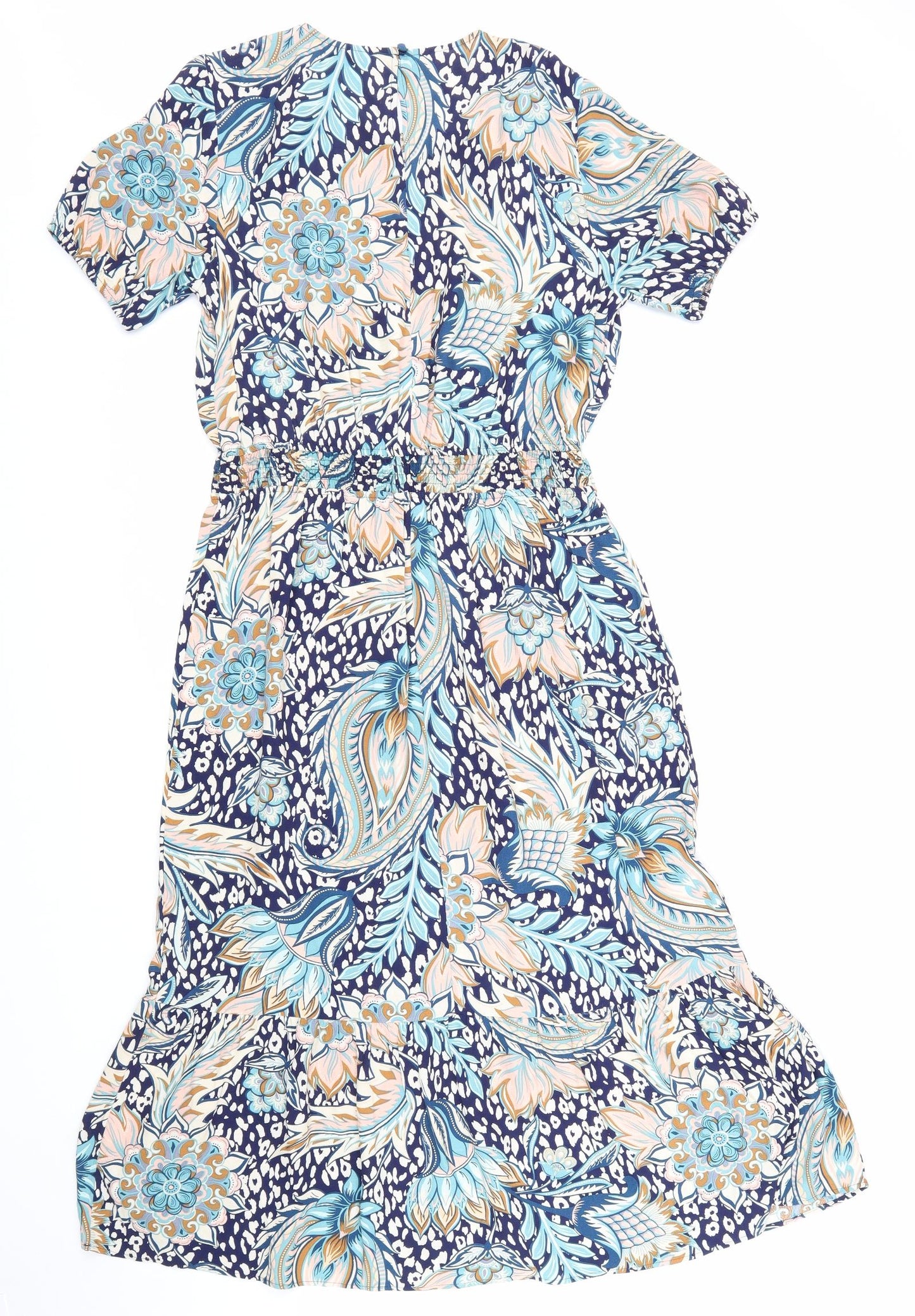 TU Womens Multicoloured Geometric Viscose Maxi Size 10 Round Neck Button