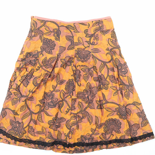 H&M Womens Orange Floral Polyester A-Line Skirt Size 6 Zip