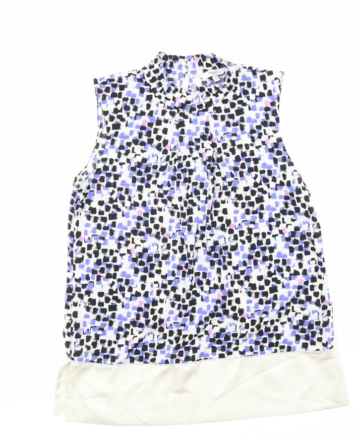 NEXT Womens Blue Geometric Polyester Basic Blouse Size 12 Round Neck
