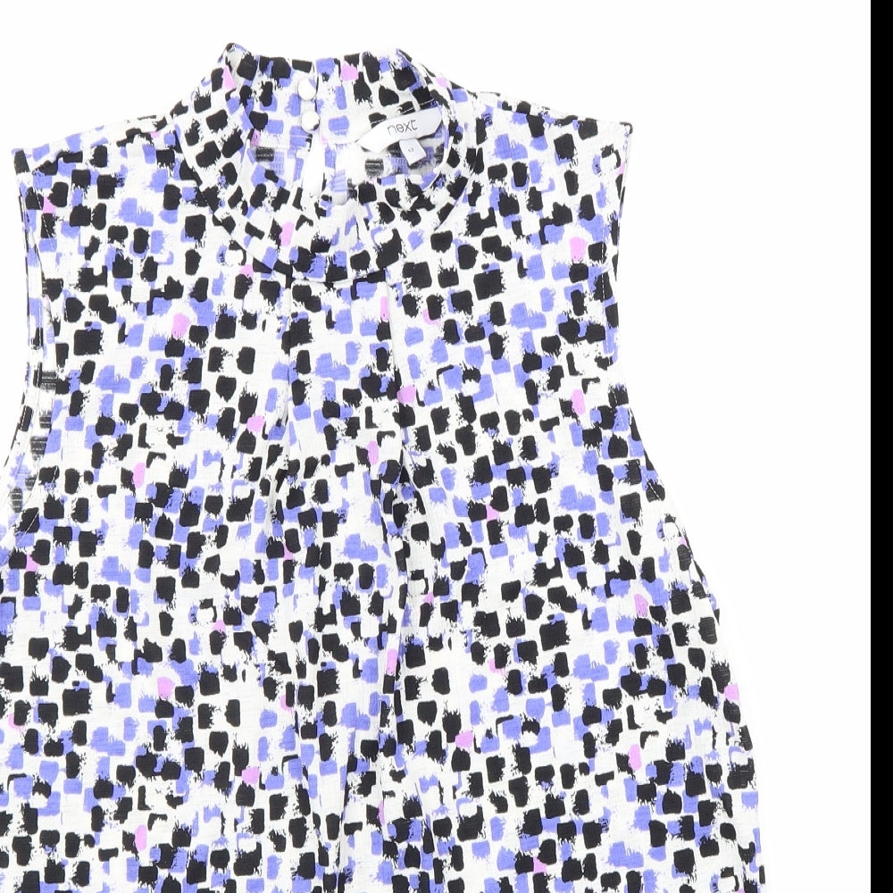 NEXT Womens Blue Geometric Polyester Basic Blouse Size 12 Round Neck