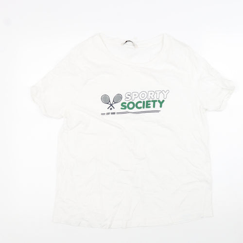 TU Womens White Cotton Basic T-Shirt Size 14 Round Neck - Sporty Society