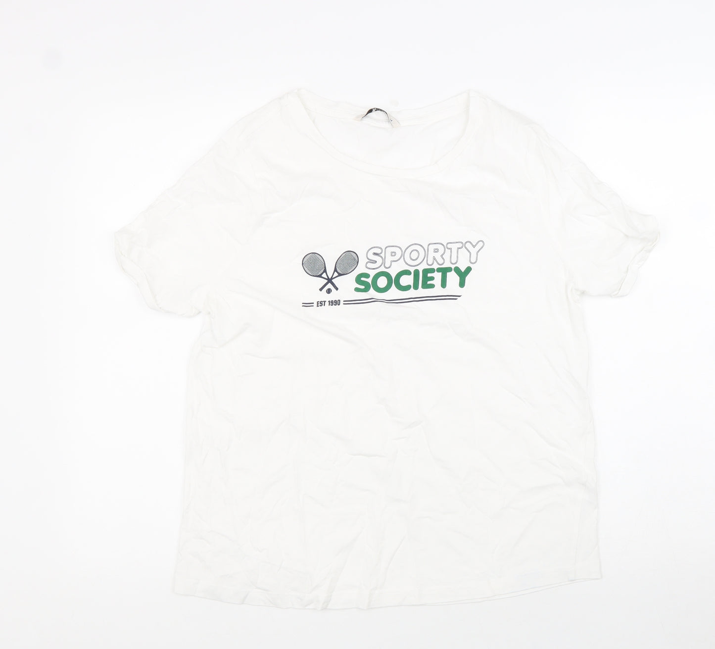 TU Womens White Cotton Basic T-Shirt Size 14 Round Neck - Sporty Society