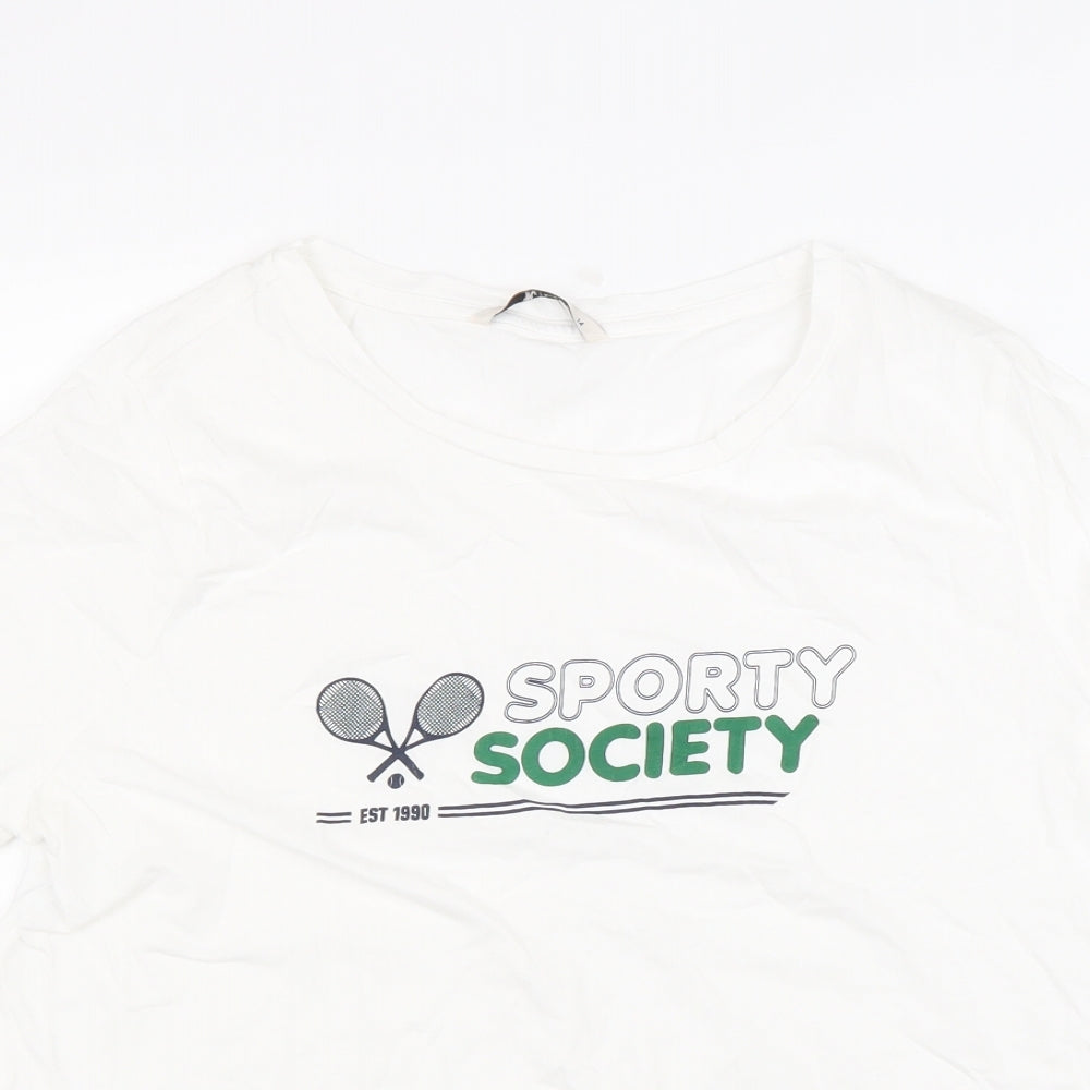 TU Womens White Cotton Basic T-Shirt Size 14 Round Neck - Sporty Society