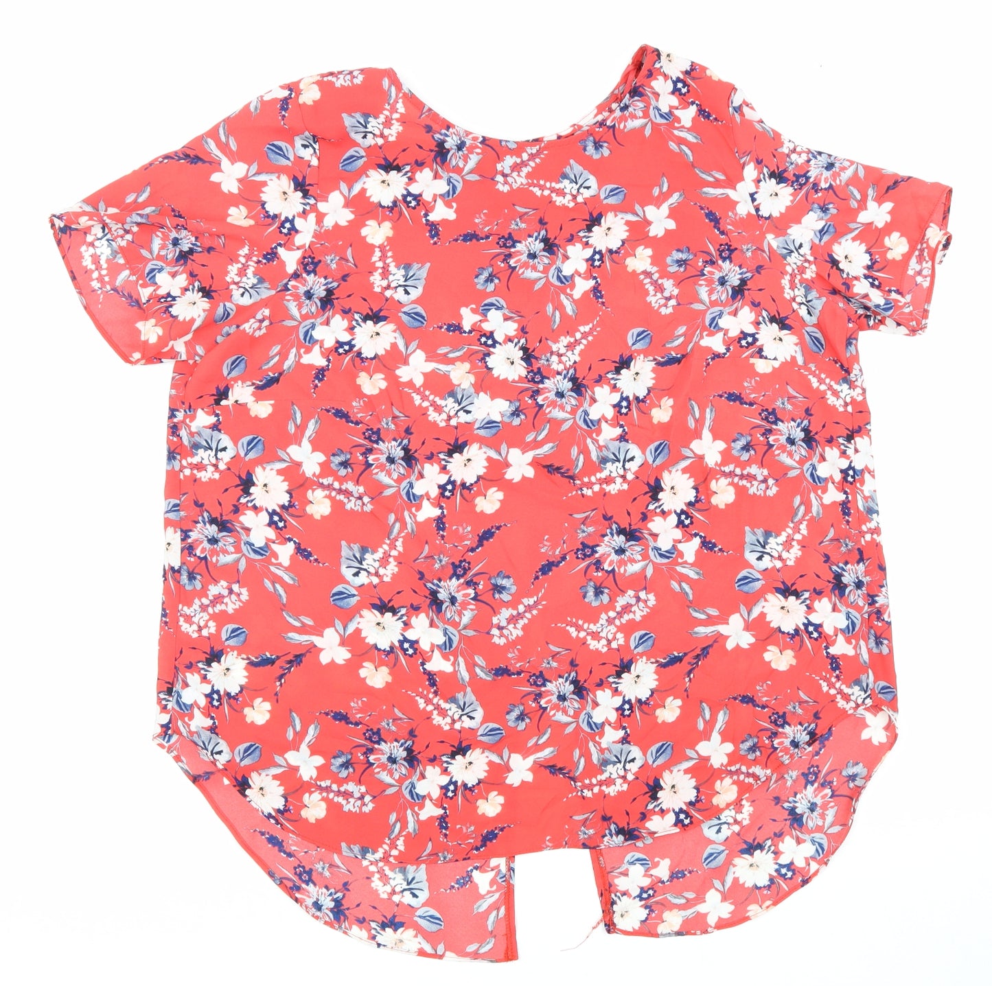 Atmoshphere Womens Red Floral Polyester Basic T-Shirt Size 16 Round Neck