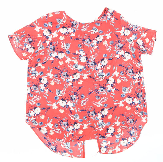 Front view of Atmosphere women’s red floral polyester basic t-shirt, size UK 16, round neck