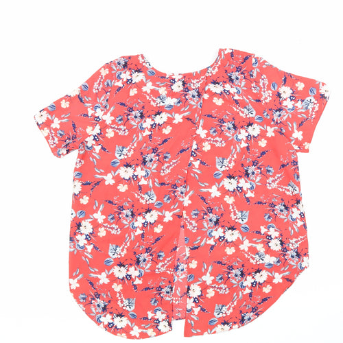 Atmoshphere Womens Red Floral Polyester Basic T-Shirt Size 16 Round Neck