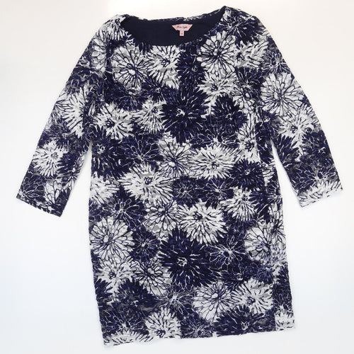 Phase Eight Womens Blue Floral Polyester Shift Size 14 Boat Neck Pullover