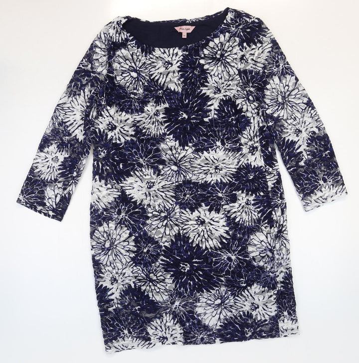 Phase Eight Womens Blue Floral Polyester Shift Size 14 Boat Neck Pullover