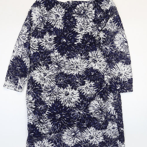 Phase Eight Womens Blue Floral Polyester Shift Size 14 Boat Neck Pullover