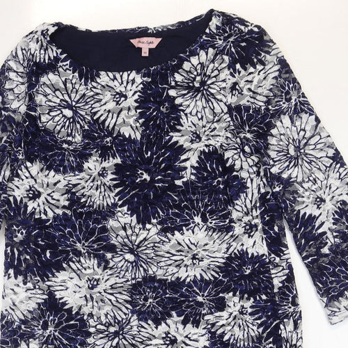 Phase Eight Womens Blue Floral Polyester Shift Size 14 Boat Neck Pullover