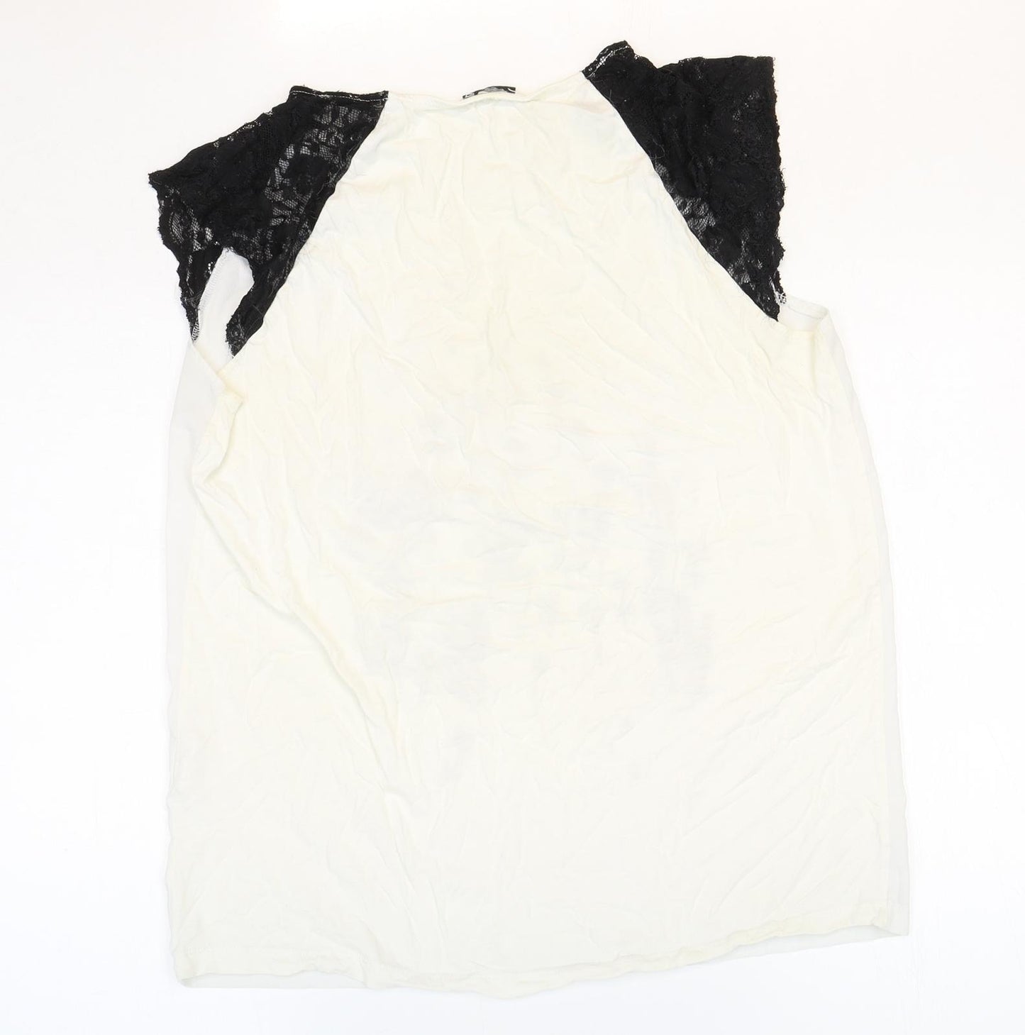 MOTIVI Womens White Modal Basic T-Shirt Size L Round Neck - Lace Sleeves