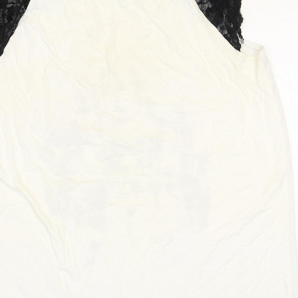 MOTIVI Womens White Modal Basic T-Shirt Size L Round Neck - Lace Sleeves