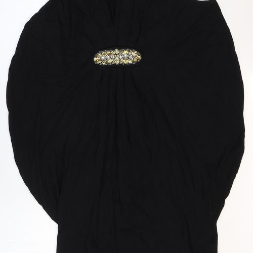 Marks and Spencer Womens Black Viscose Pencil Dress Size 12 V-Neck - Draped
