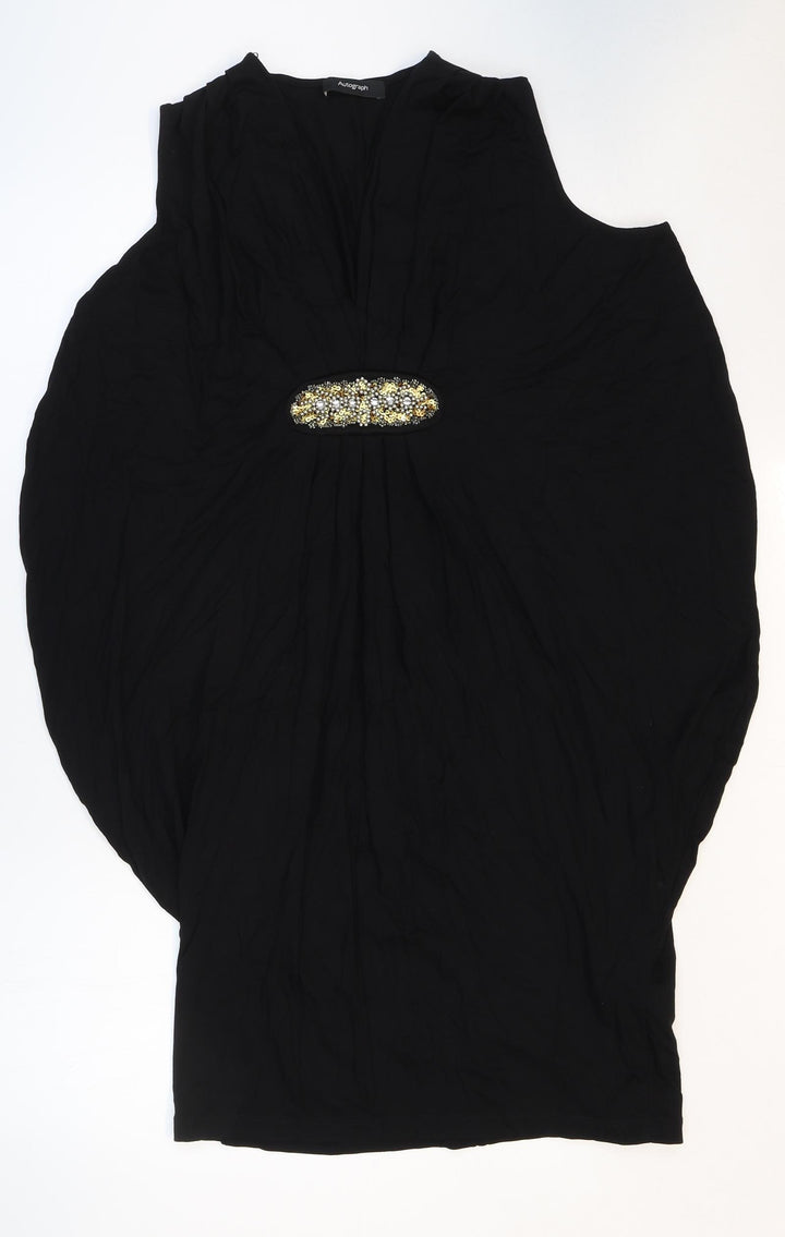 Marks and Spencer Womens Black Viscose Pencil Dress Size 12 V-Neck - Draped