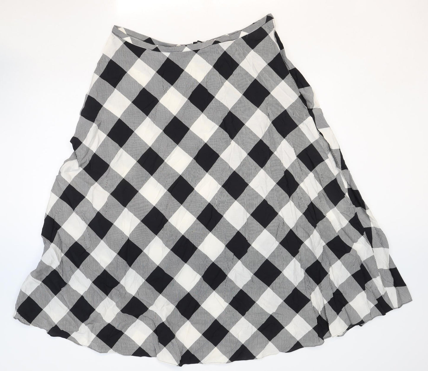 Marks and Spencer Womens Black Check Viscose A-Line Skirt Size 18 Zip