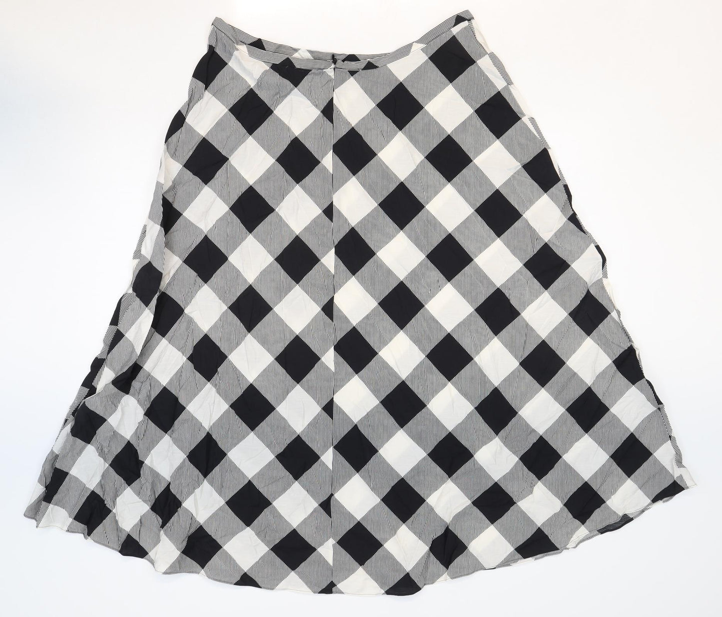Marks and Spencer Womens Black Check Viscose A-Line Skirt Size 18 Zip