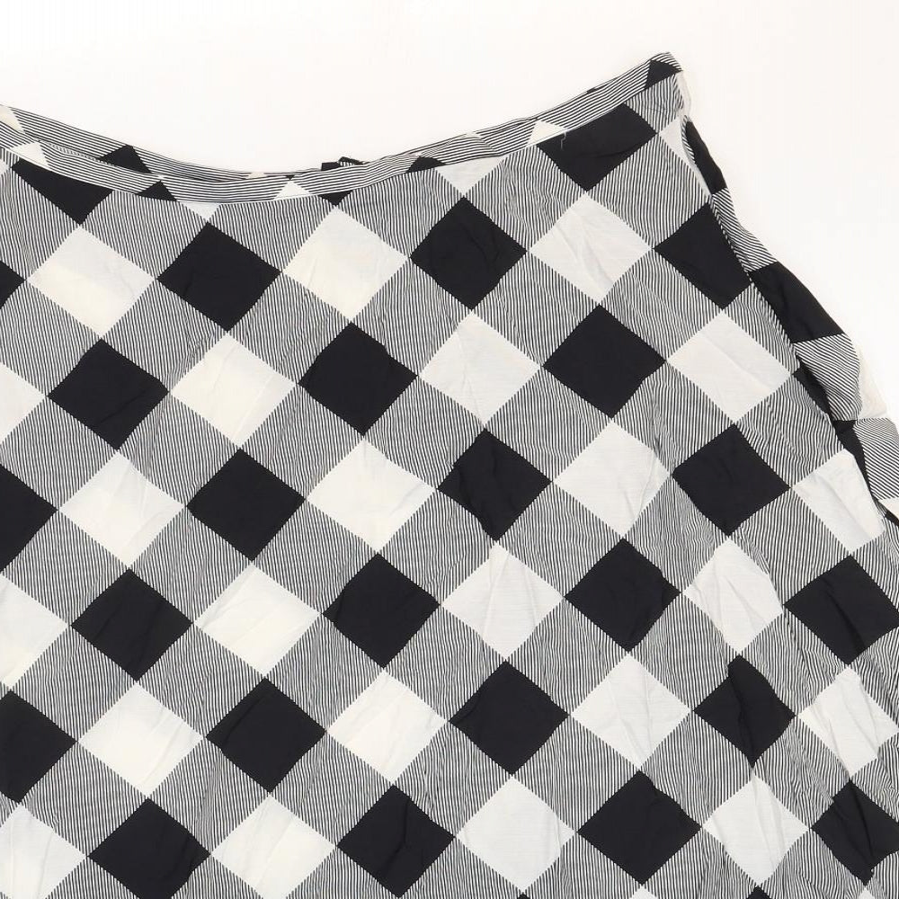 Marks and Spencer Womens Black Check Viscose A-Line Skirt Size 18 Zip