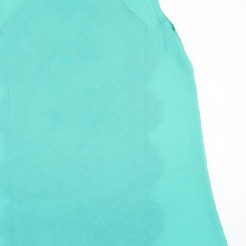 Preworn Womens Blue Floral Polyester Basic Blouse Size L Scoop Neck - Lace Detail, Size L/XL