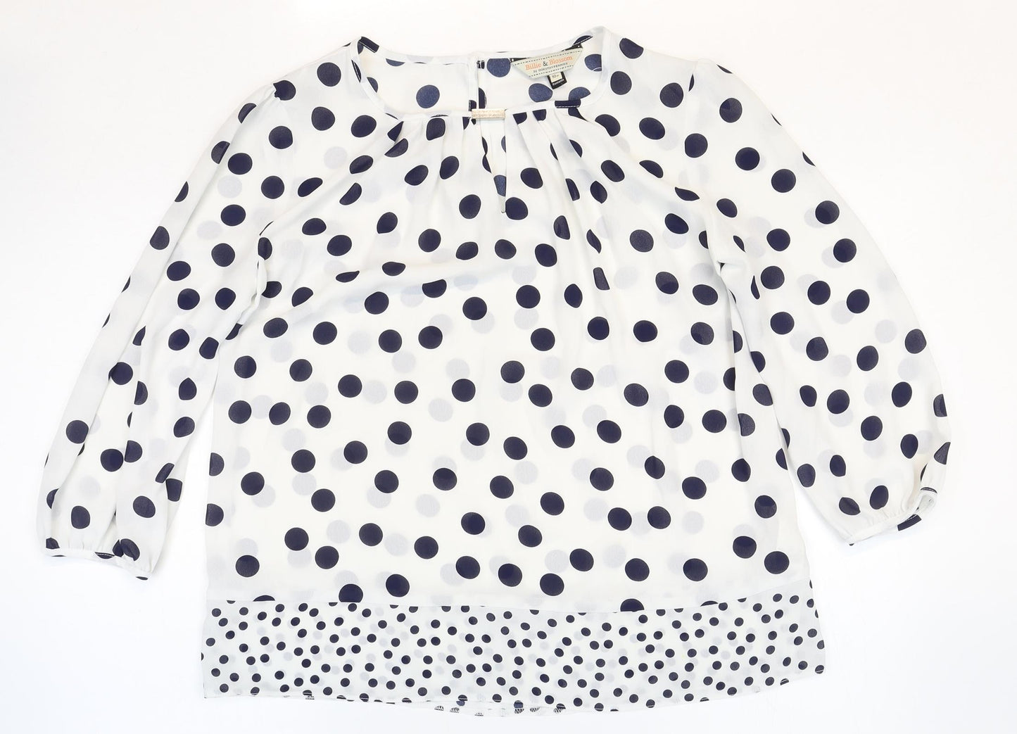 BIllie & Blossom Womens White Polka Dot Polyester Basic Blouse Size 10 Boat Neck
