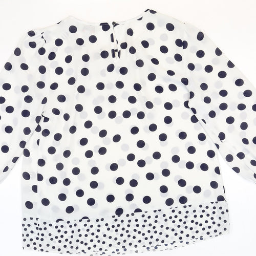 BIllie & Blossom Womens White Polka Dot Polyester Basic Blouse Size 10 Boat Neck