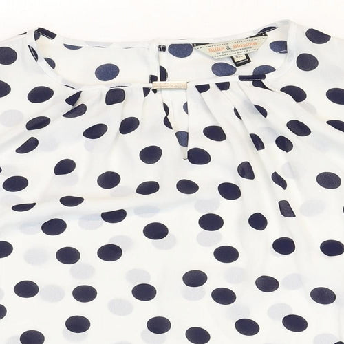 BIllie & Blossom Womens White Polka Dot Polyester Basic Blouse Size 10 Boat Neck
