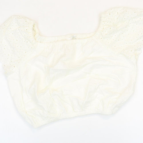 Marks and Spencer Girls White 100% Cotton Cropped T-Shirt Size 12-13 Years Square Neck Pullover