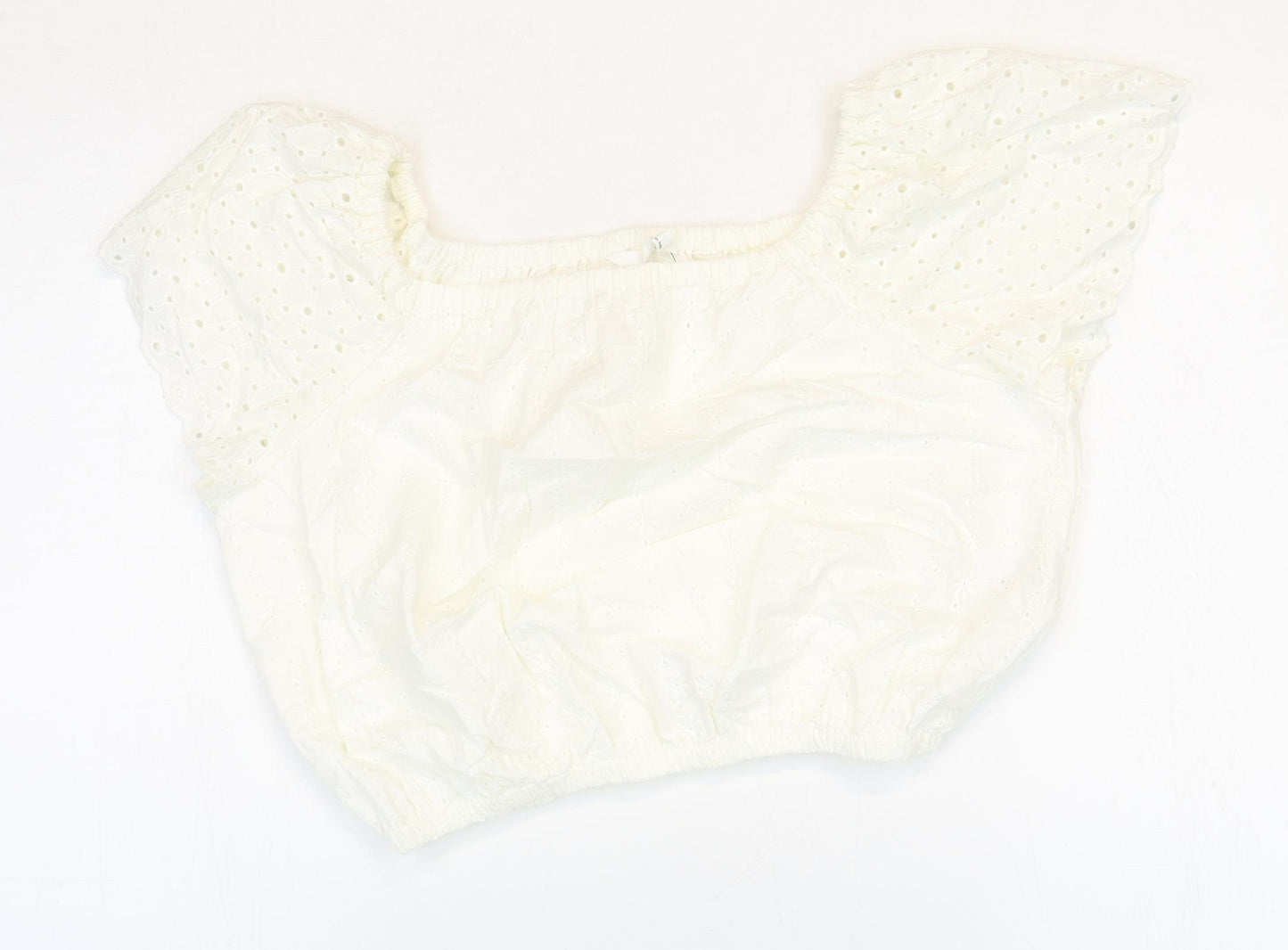 Marks and Spencer Girls White 100% Cotton Cropped T-Shirt Size 12-13 Years Square Neck Pullover