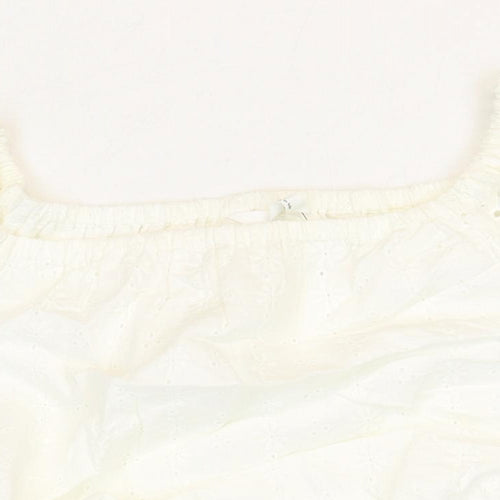 Marks and Spencer Girls White 100% Cotton Cropped T-Shirt Size 12-13 Years Square Neck Pullover