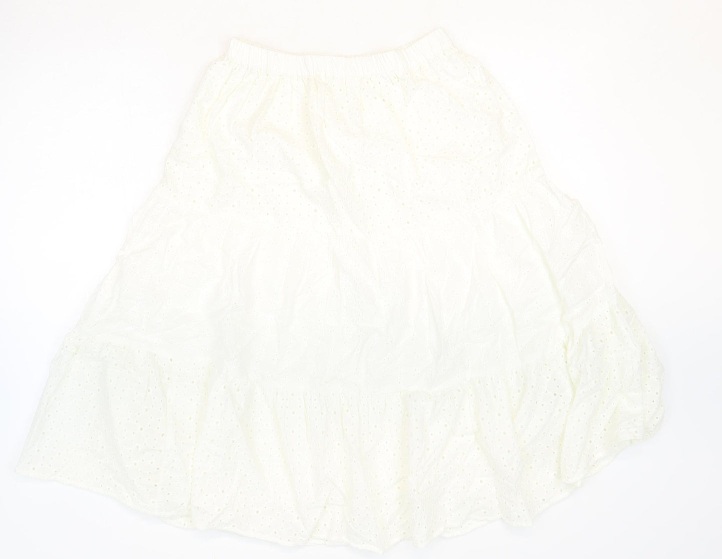 Marks and Spencer Girls White 100% Cotton Trumpet Skirt Size 13-14 Years Regular Pull On - Broderie Anglaise