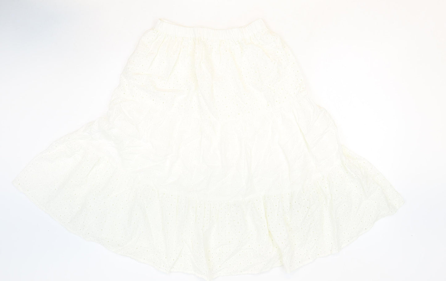 Marks and Spencer Girls White 100% Cotton Trumpet Skirt Size 13-14 Years Regular Pull On - Broderie Anglaise