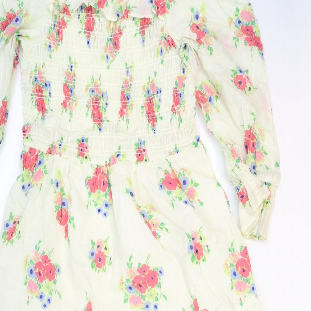 Marks and Spencer Womens White Geometric 100% Cotton Maxi Size 6 Square Neck Pullover