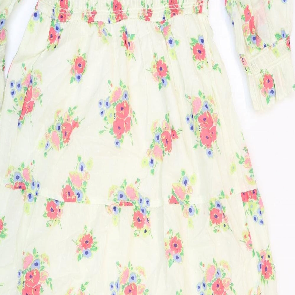 Marks and Spencer Womens White Geometric 100% Cotton Maxi Size 6 Square Neck Pullover