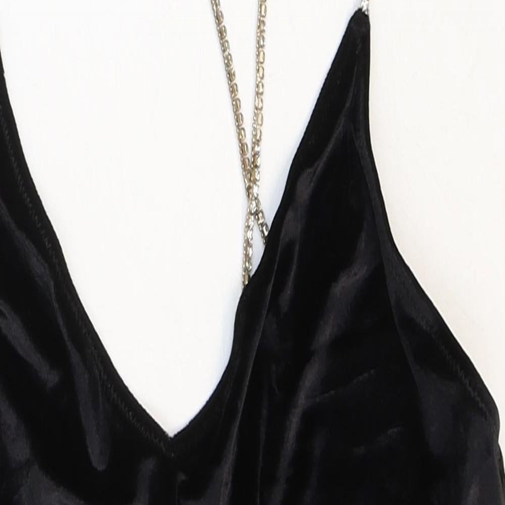 Preworn Womens Black Polyester Bodysuit One-Piece Size L Snap