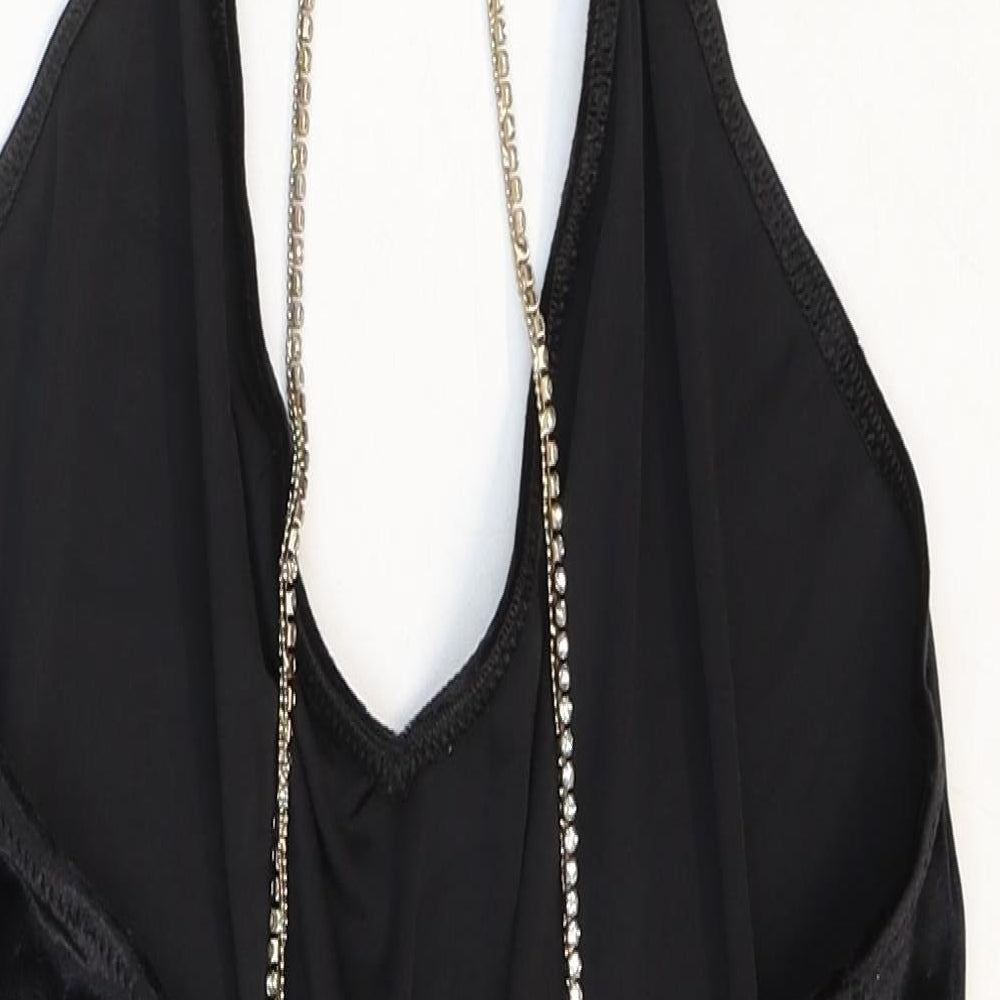 Preworn Womens Black Polyester Bodysuit One-Piece Size L Snap