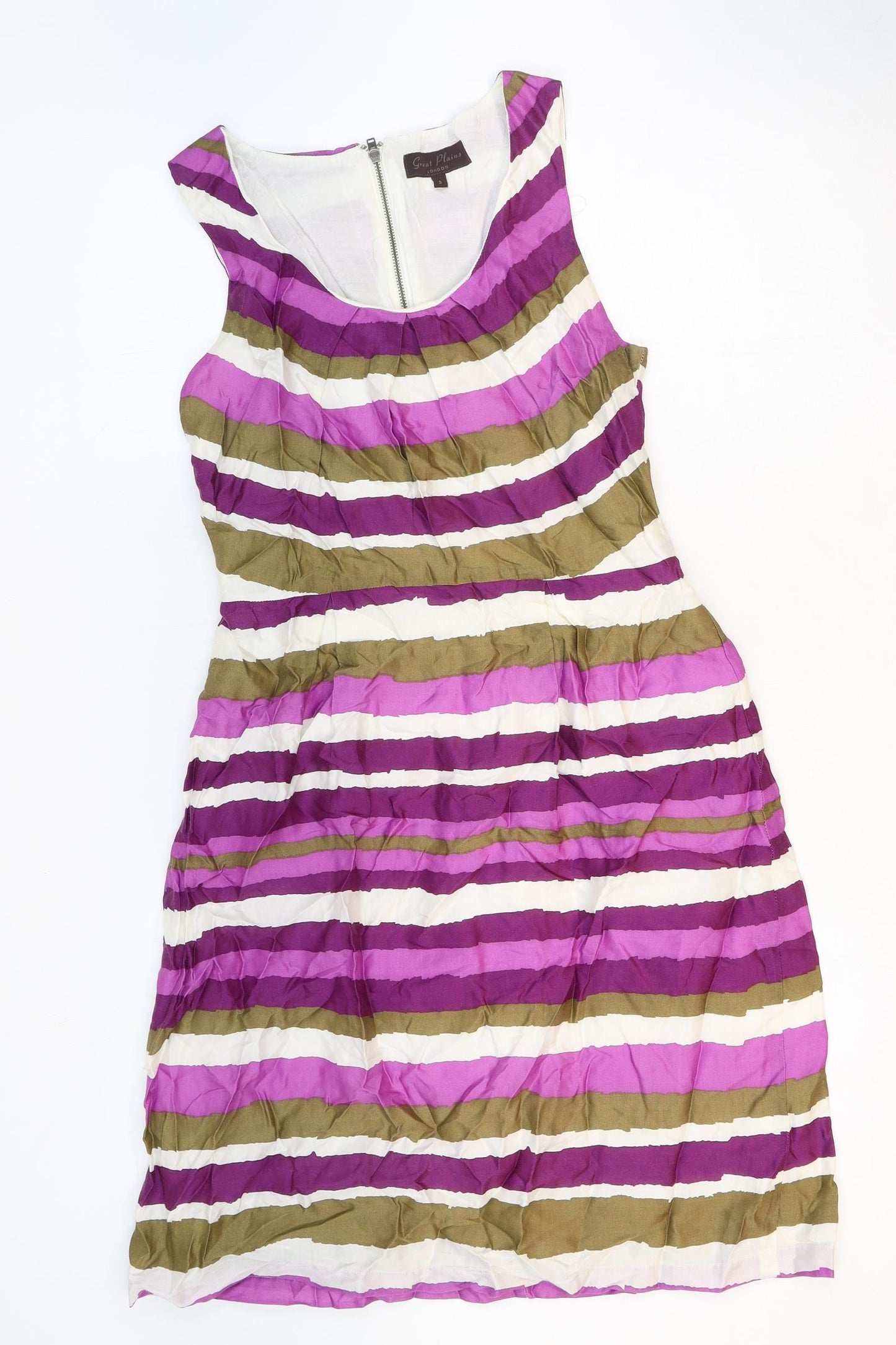 Great Plains Womens Purple Striped Viscose Sheath Size S Scoop Neck Zip