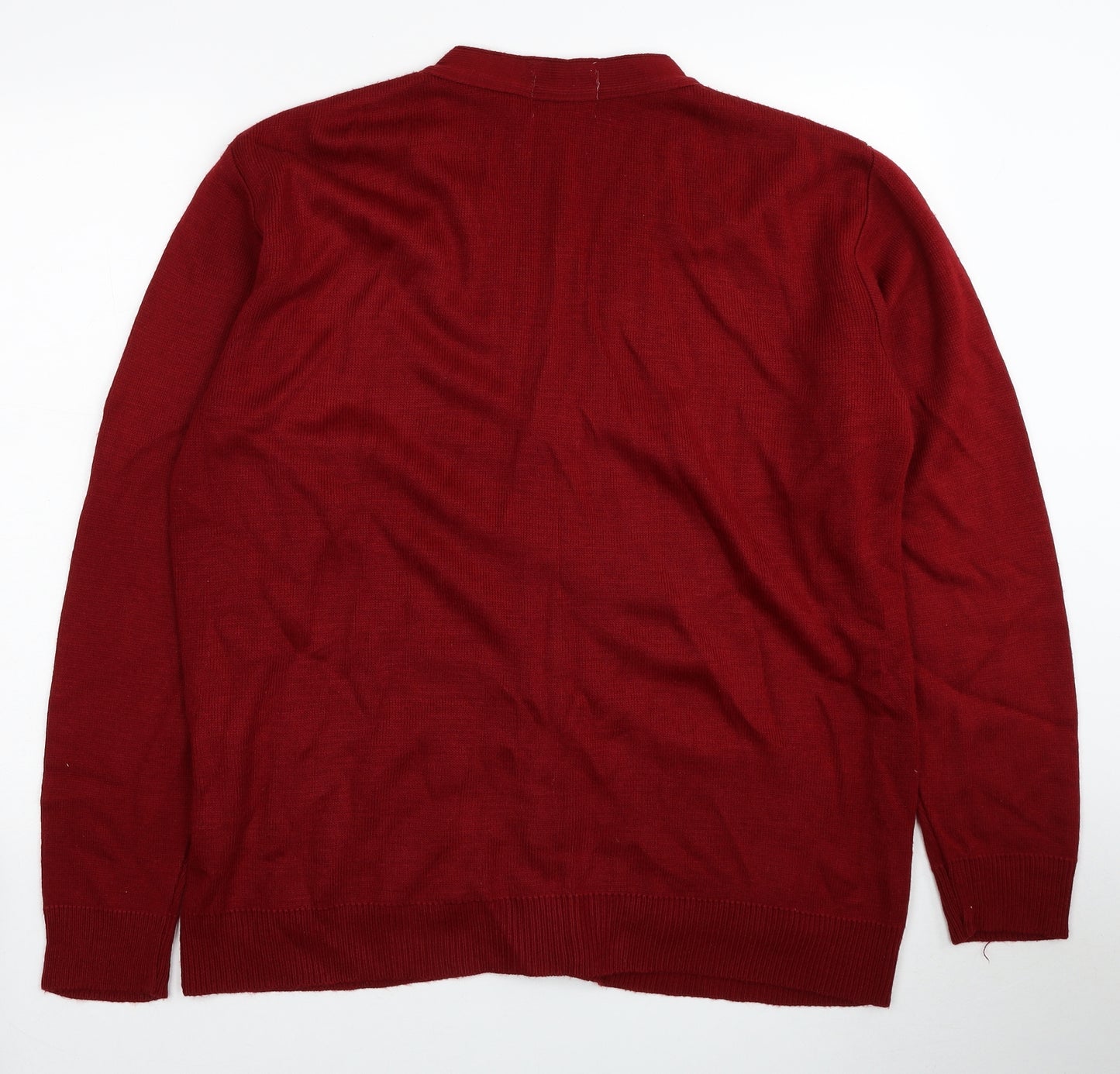 Maan Mens Red V-Neck Acrylic Cardigan Jumper Size L