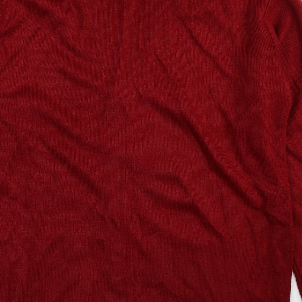 Maan Mens Red V-Neck Acrylic Cardigan Jumper Size L
