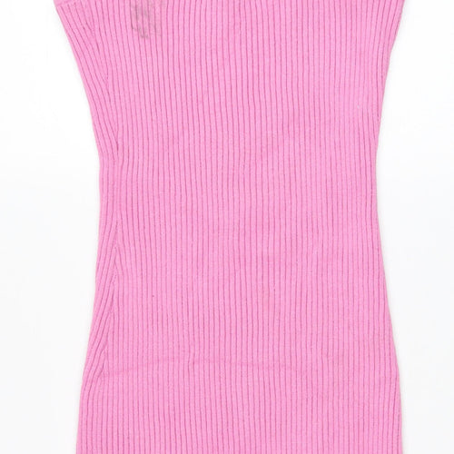 Preworn Womens Pink Viscose Bodycon Size L Square Neck Pullover - Chain Straps Ribbed