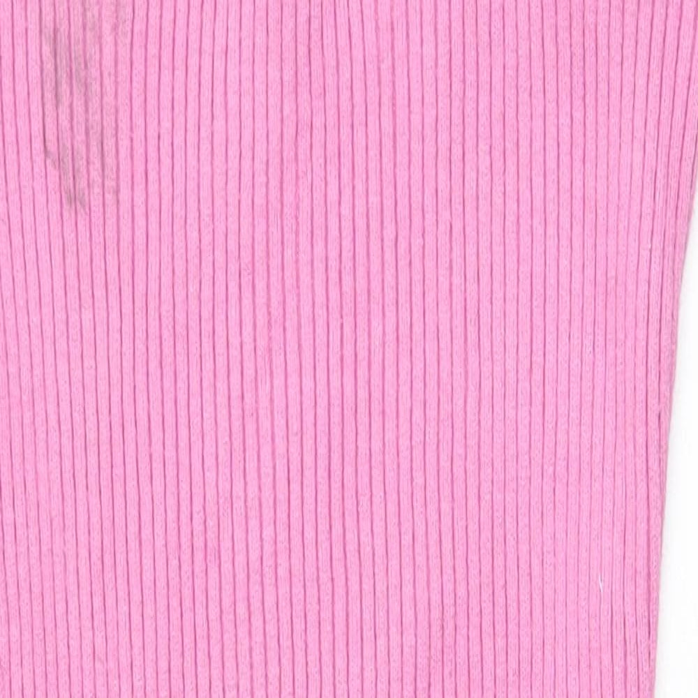 Preworn Womens Pink Viscose Bodycon Size L Square Neck Pullover - Chain Straps Ribbed