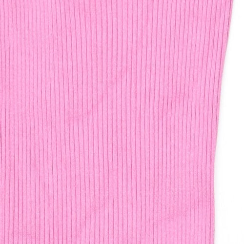 Preworn Womens Pink Viscose Bodycon Size L Square Neck Pullover - Chain Straps Ribbed