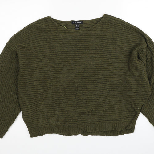 New Look Womens Green Boat Neck Acrylic Pullover Jumper Size L - Ribbed