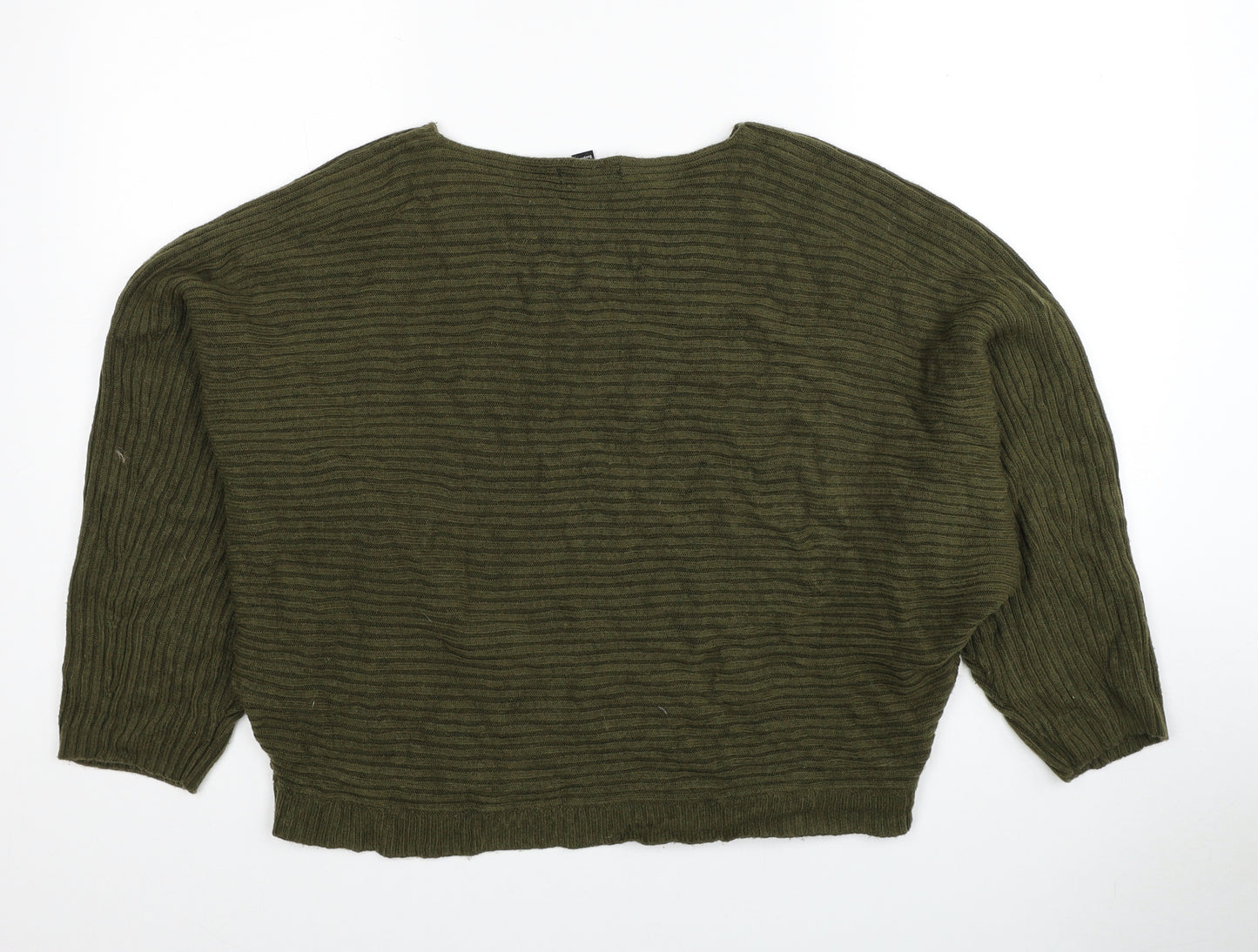 New Look Womens Green Boat Neck Acrylic Pullover Jumper Size L - Ribbed