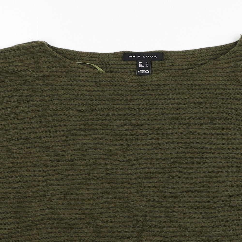 New Look Womens Green Boat Neck Acrylic Pullover Jumper Size L - Ribbed